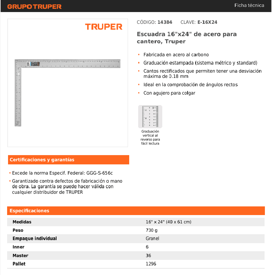 ESCUADRAS TRUPER ALBAÑIL 16X24pulg E-16x242
