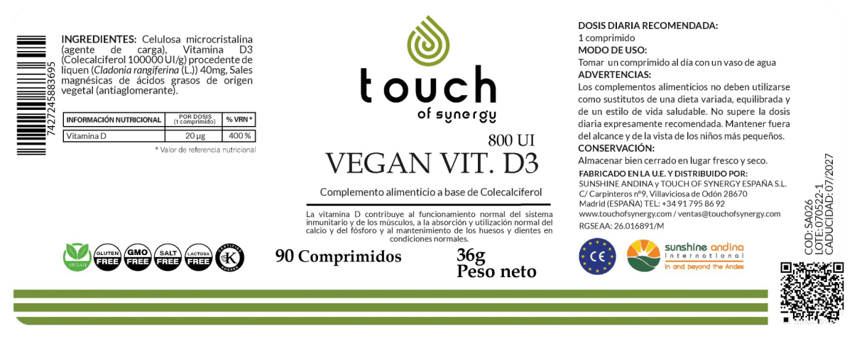 Vegan Vit. D3 800 UI (90 comprimidos)2