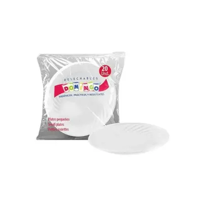 Plato Plastico 15 Cm Blanco 20 Unidades. Domingo1