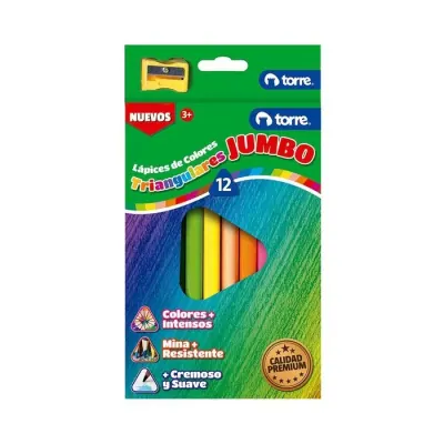 Lapices 12 Col. Jumbo Triangular Con Sacapunta Torre1