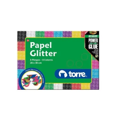 Estuche Papel Glitter 8 Pliegos Torre1