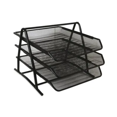 Bandeja Escritorio Triple Malla Negra Metalica Offione1