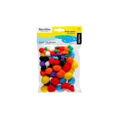 Pompom 78 Unidades. Colores Y Tamaños Surtidos Barrilito1