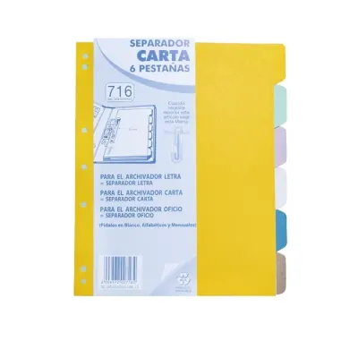 Separador Carta 6 Div. Colores Js.1