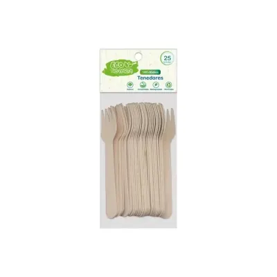 Tenedor Madera 25 Unidades. Eco Big Party1
