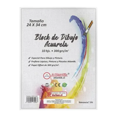Block Dibujo Acuarela 10 Hojas 300 Grs 24X34 Cm Artel1