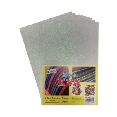 Set Goma Eva 20X30 Glitter Blanco 10 Unidades. Offione1