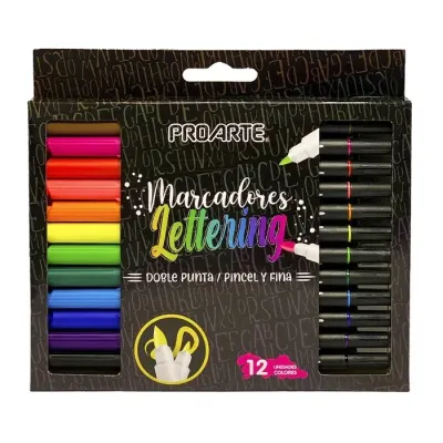Marcador 12 Col. Doble Punta Lettering Proarte1
