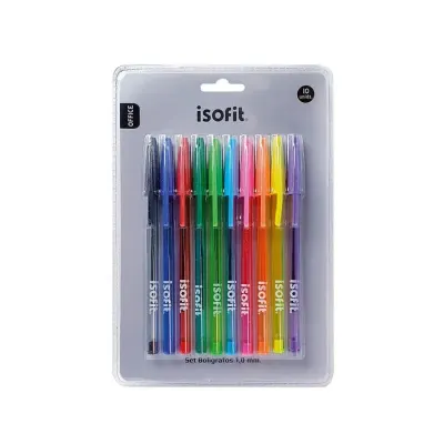 Boligrafo Pasta Set 10 Unidades. Colores Surtidos Isofit1