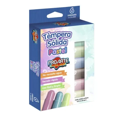 Tempera 6 Col. Solida Pastel Proarte1