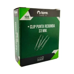 Clips 33 Mm Metalico 100 Unidades. Punta Redonda Torre