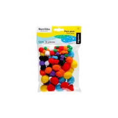 Pompom 78 Unidades. Colores Y Tamaños Surtidos Barrilito