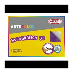 Estuche Papel Holografico 3D 12 Pliegos Artel