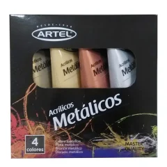 Set Pintura Acrilico 4 Colores Metalizados Artel