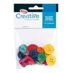 Botones Madera 30U Colores Y Tamaños Surtidos Adix