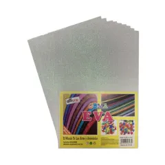 Set Goma Eva 20X30 Glitter Blanco 10 Unidades. Offione