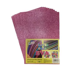 Set Goma Eva 20X30 Glitter Rosado 10 Unidades. Offione