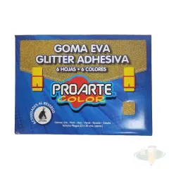Estuche Goma Eva Glitter Adhesiva 6 Hojas 6 Colores Proarte