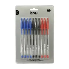 Boligrafo Set Pasta 0.7 Mm 10 Unidades. 4 Azul, 3 Negro, 3 Rojo Isofit