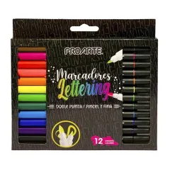 Marcador 12 Col. Doble Punta Lettering Proarte