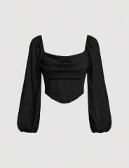 CORSET CON MANGAS ABUCHONADAS NEGRA
