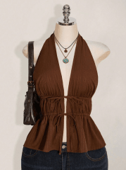 BLUSA MARRON CON LAZOS