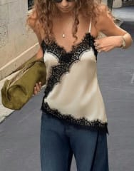 BLUSA SATIN BEIGE C/ ENCAJE