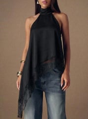 BLUSA GASA C/ ENCAJE ASIMETRICO