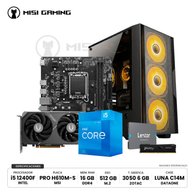 COMBO PC INTEL I5 12400F + MSI H610M-S + 16GB 3200MHZ + SATA 512GB + ZOTAC 3050 + CASE DATAONE 550W1