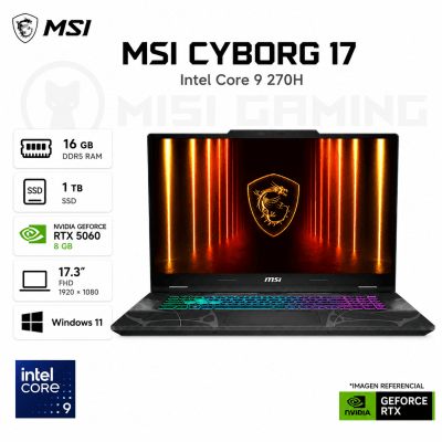 LAPTOP MSI CYBORG 17 B2RWFKG-067US CORE 9 270H 16GB DDR5 1TB M.2 17.3