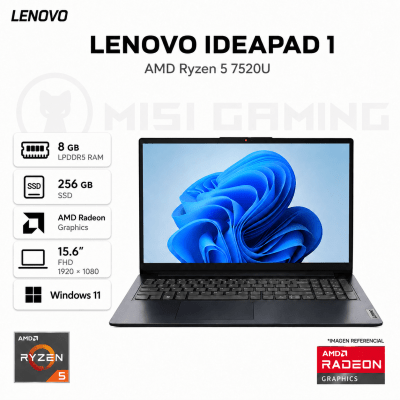LAPTOP LENOVO IDEAPAD 1 15AMN7 RYZEN 5 7520U 8GB LPDDR5 256GB M.2 15.6