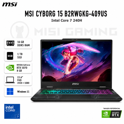 LAPTOP MSI CYBORG 15 B2RWGKG-409US CORE 7 240H 16GB DDR5 1TB M.2 15.6