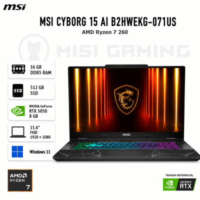 LAPTOP MSI CYBORG A15 AI B2HWEKG-071US RYZEN 7 260 16GB DDR5 512GB M.2 15.6