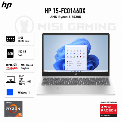LAPTOP HP 15-FC0146DX RYZEN 5 7520U 8GB DDR5 512GB M.2 15.6