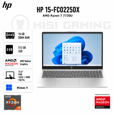LAPTOP HP 15-FC0225DX RYZEN 7 7730U 16GB DDR4 512GB M.2 15.6