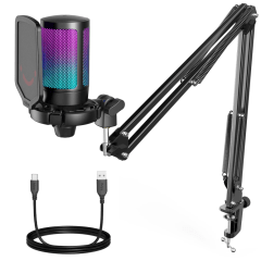 MICROFONO CON SOPORTE DE BRAZO FIFINE A6T RGB BLACK