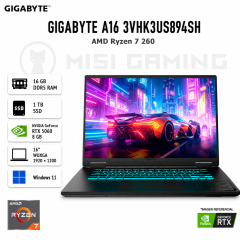LAPTOP GIGABYTE A16 3VHK3US894SH RYZEN 7 260 16GB DDR5 1TB M.2 16