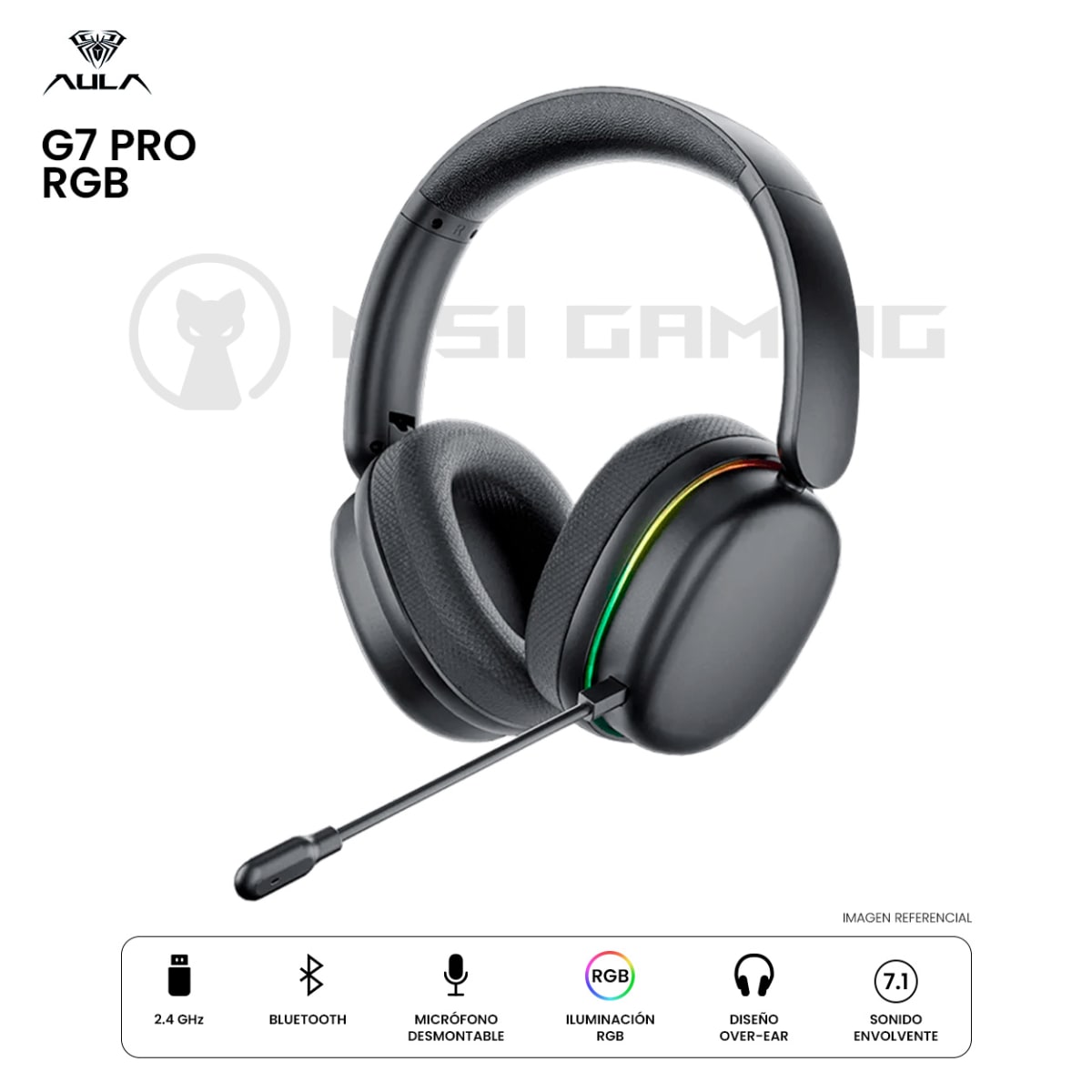 AUDIFONO AULA G7 PRO RGB DONGLE BLUETOOTH BLACK