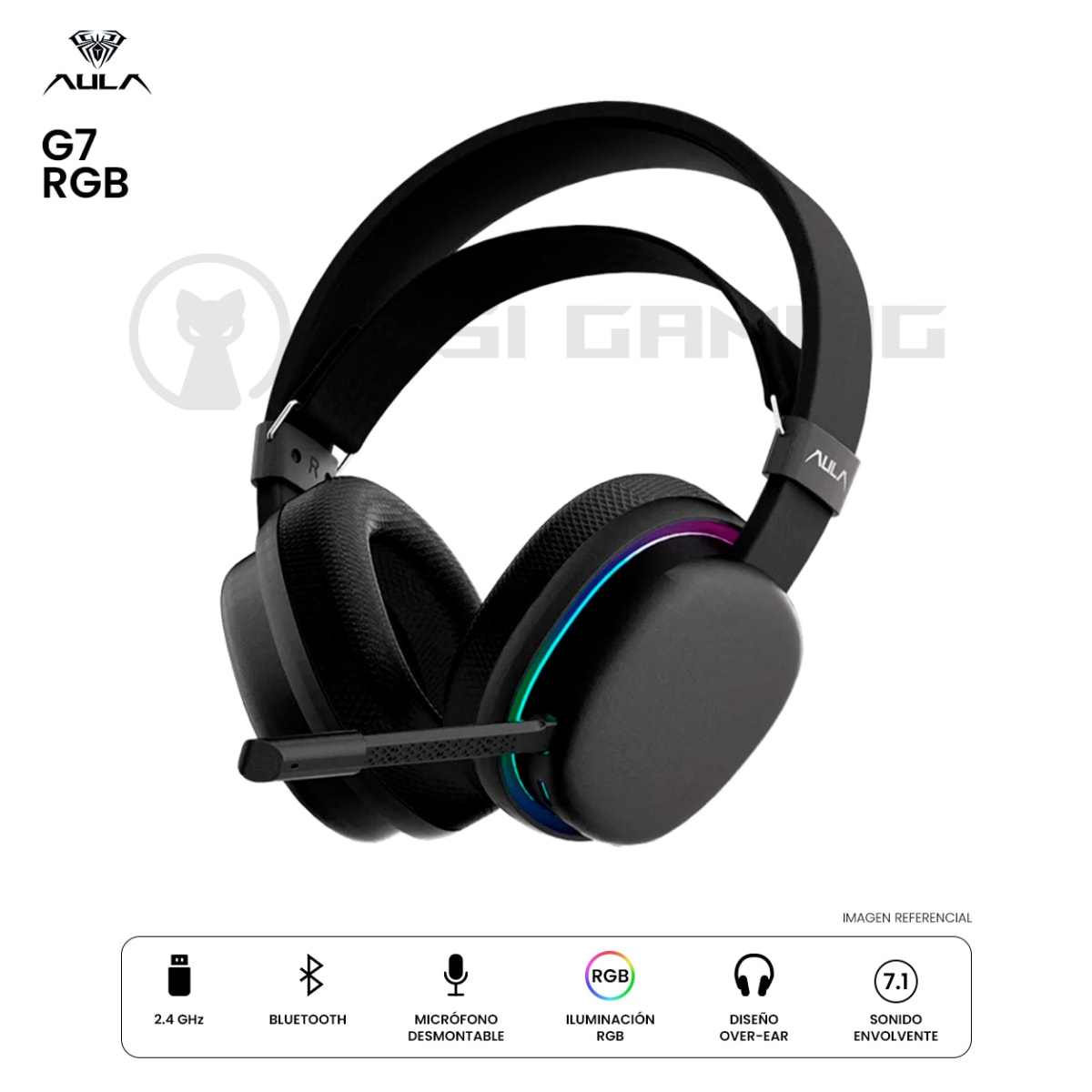 AUDIFONO AULA G7 RGB DONGLE BLUETOOTH BLACK
