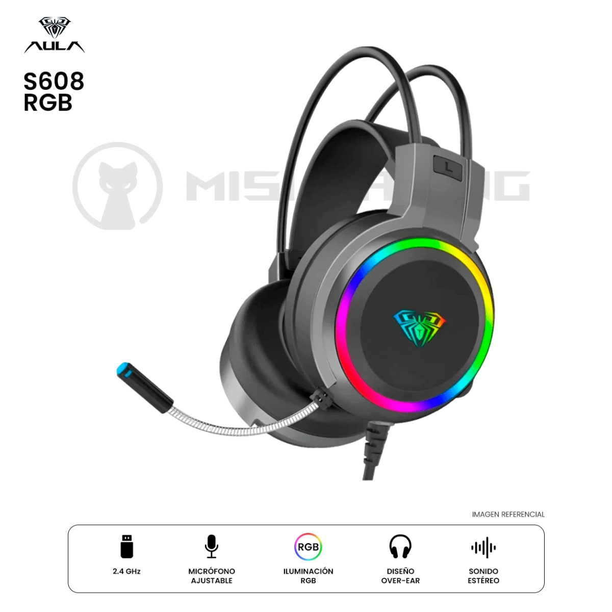 AUDIFONO AULA S608 RGB CABLEADO BLACK