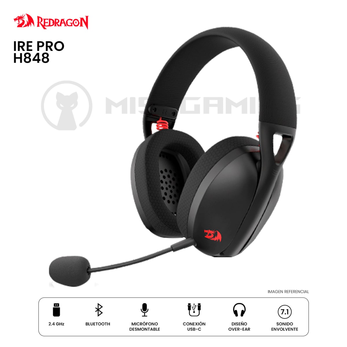 AUDIFONO REDRAGON IRE PRO H848 DONGLE BLUETOOTH BLACK