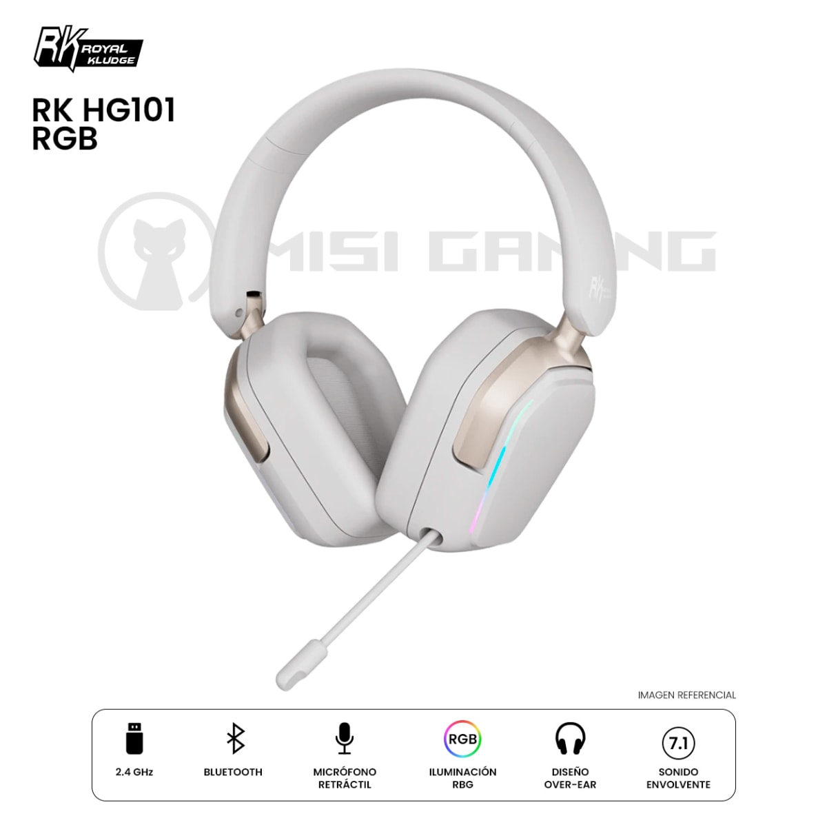 AUDIFONO ROYAL KLUDGE RK HG101 RGB DONGLE BLUETOOTH PLATINUM GRAY