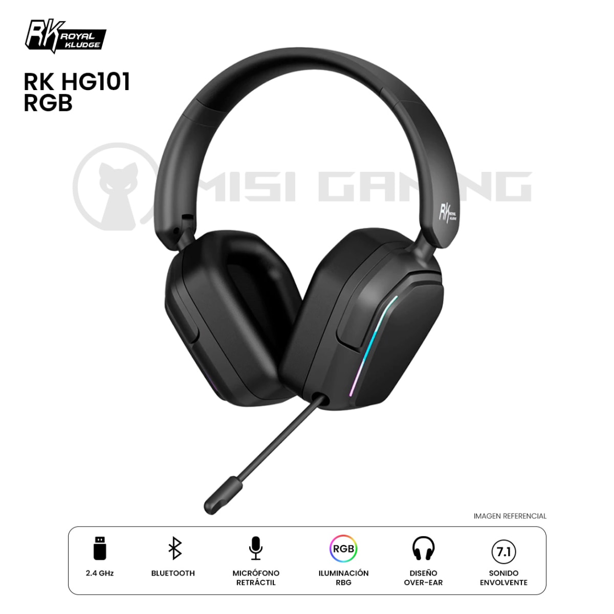 AUDIFONO ROYAL KLUDGE RK HG101 RGB DONGLE BLUETOOTH MATTE BLACK