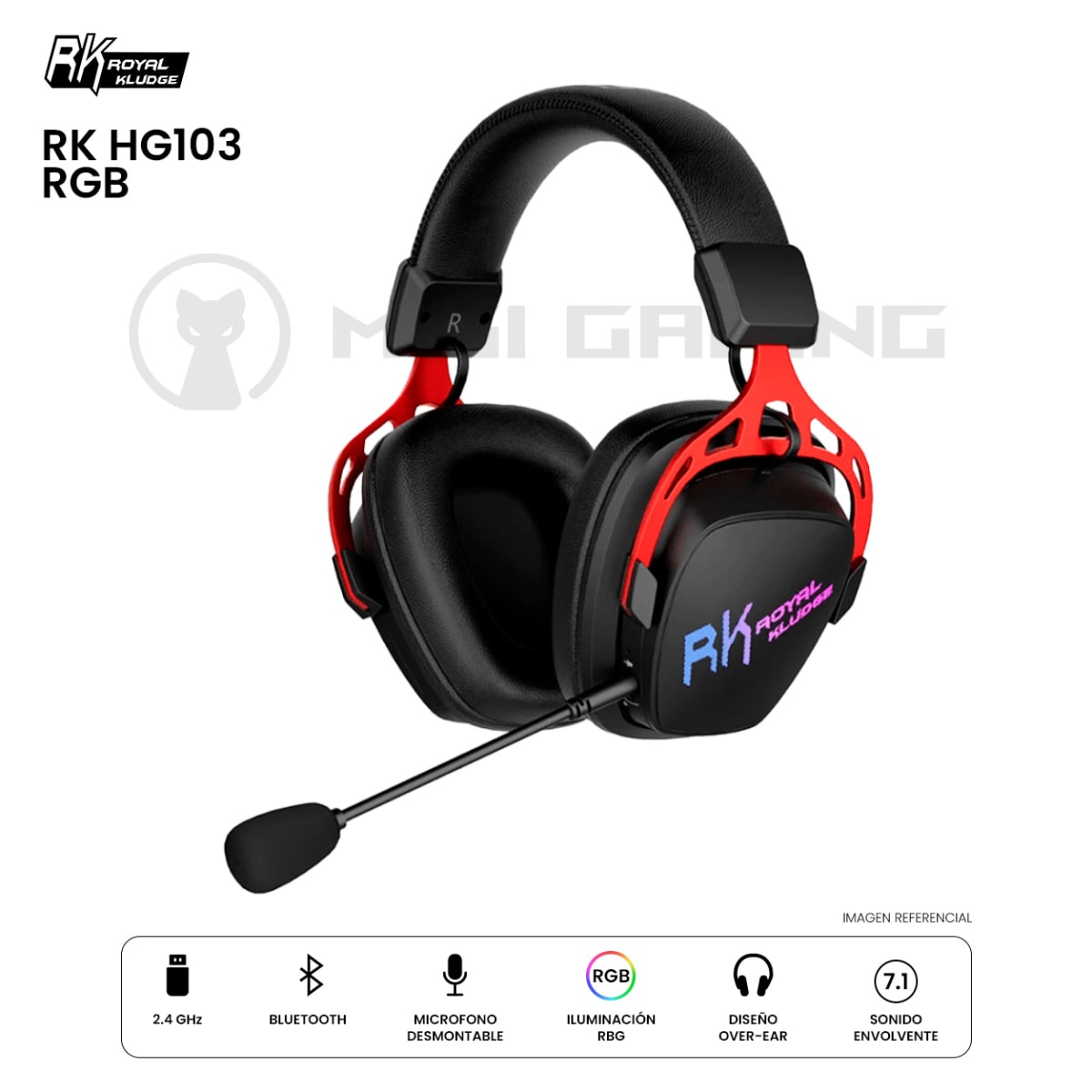 AUDIFONO ROYAL KLUDGE RK HG103 RGB DONGLE BLUETOOTH BLACK