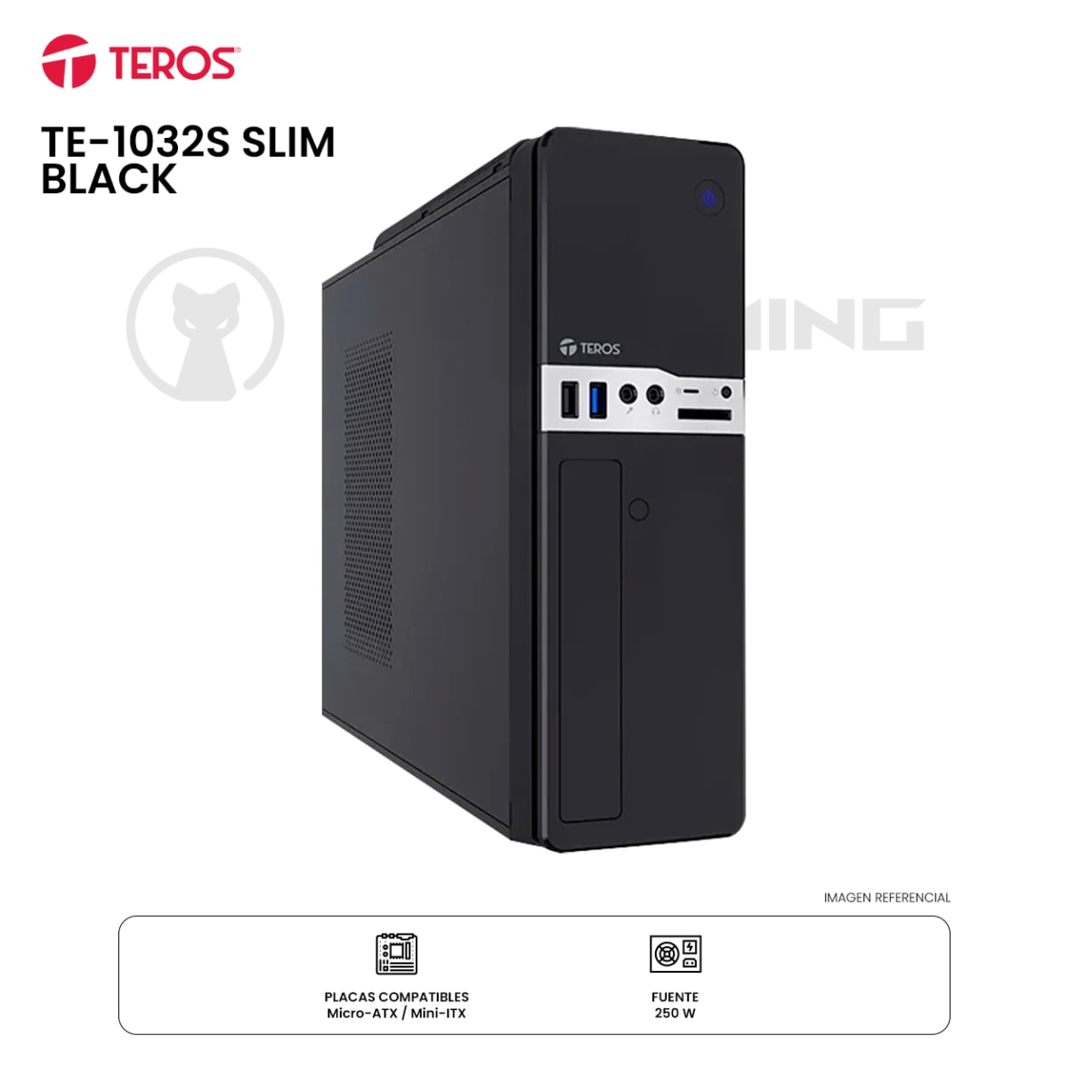 CASE CON FUENTE TEROS TE-1032S 250W SLIM MATX BLACK