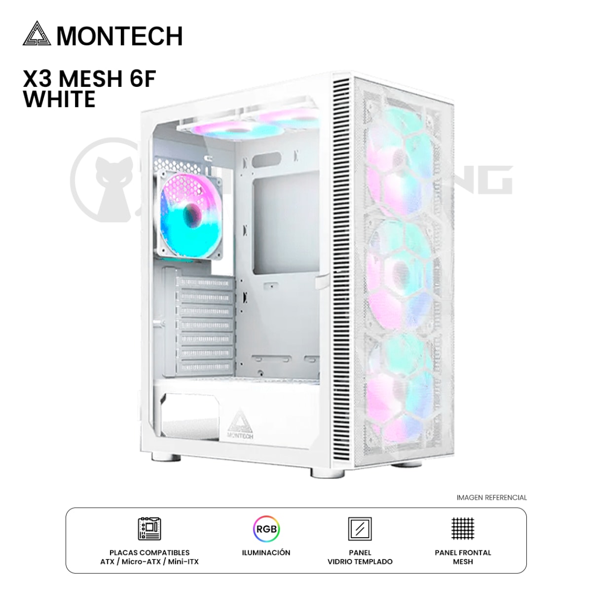 CASE MONTECH X3 MESH LED-RGB 6F ATX WHITE