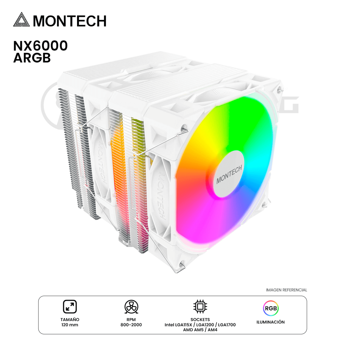DISIPADOR DE TORRE MONTECH NX600 ARGB LGA1851 AM5 WHITE