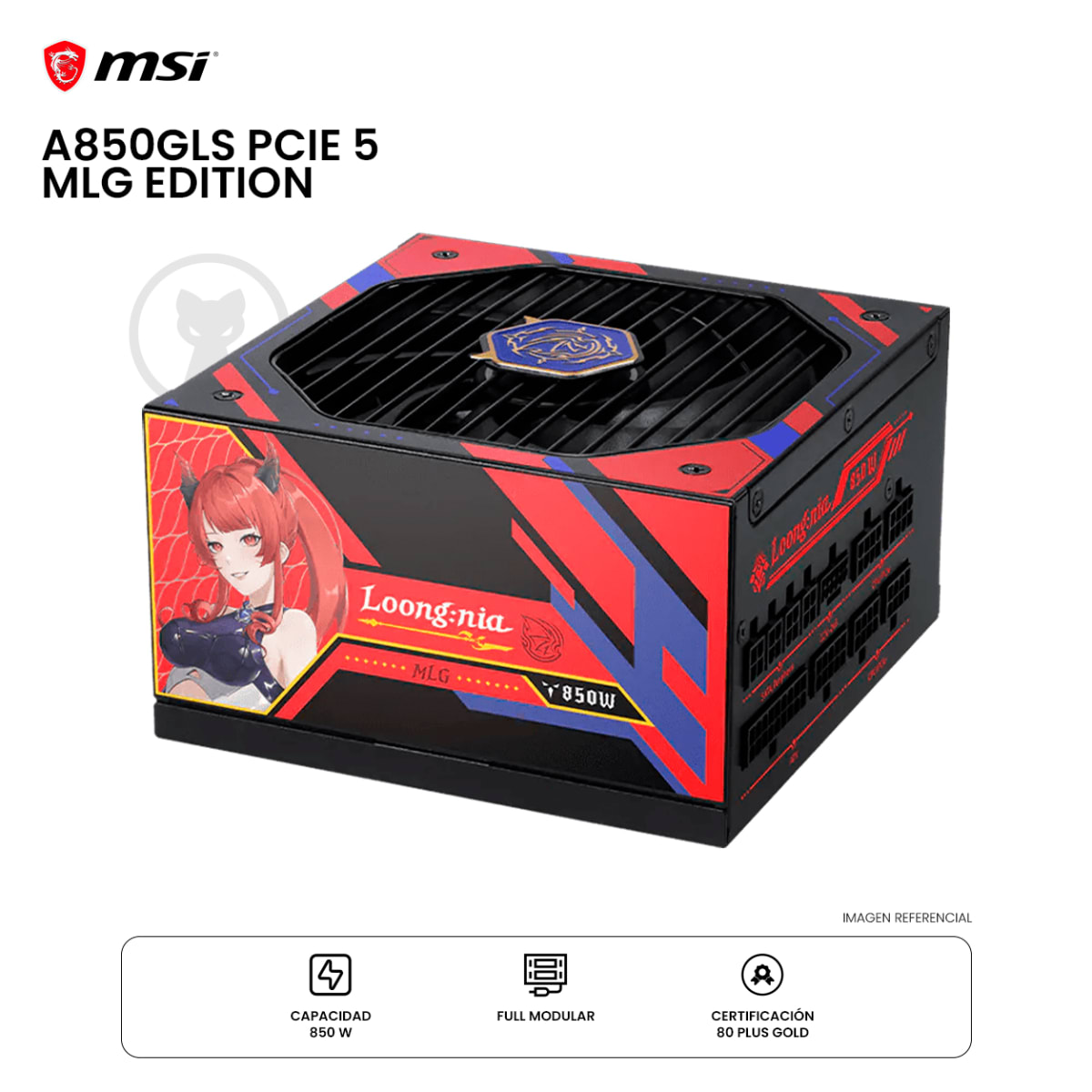 FUENTE DE PODER MSI A850GLS 850W ATX PCIE5 80 PLUS GOLD MODULAR MLG EDITION