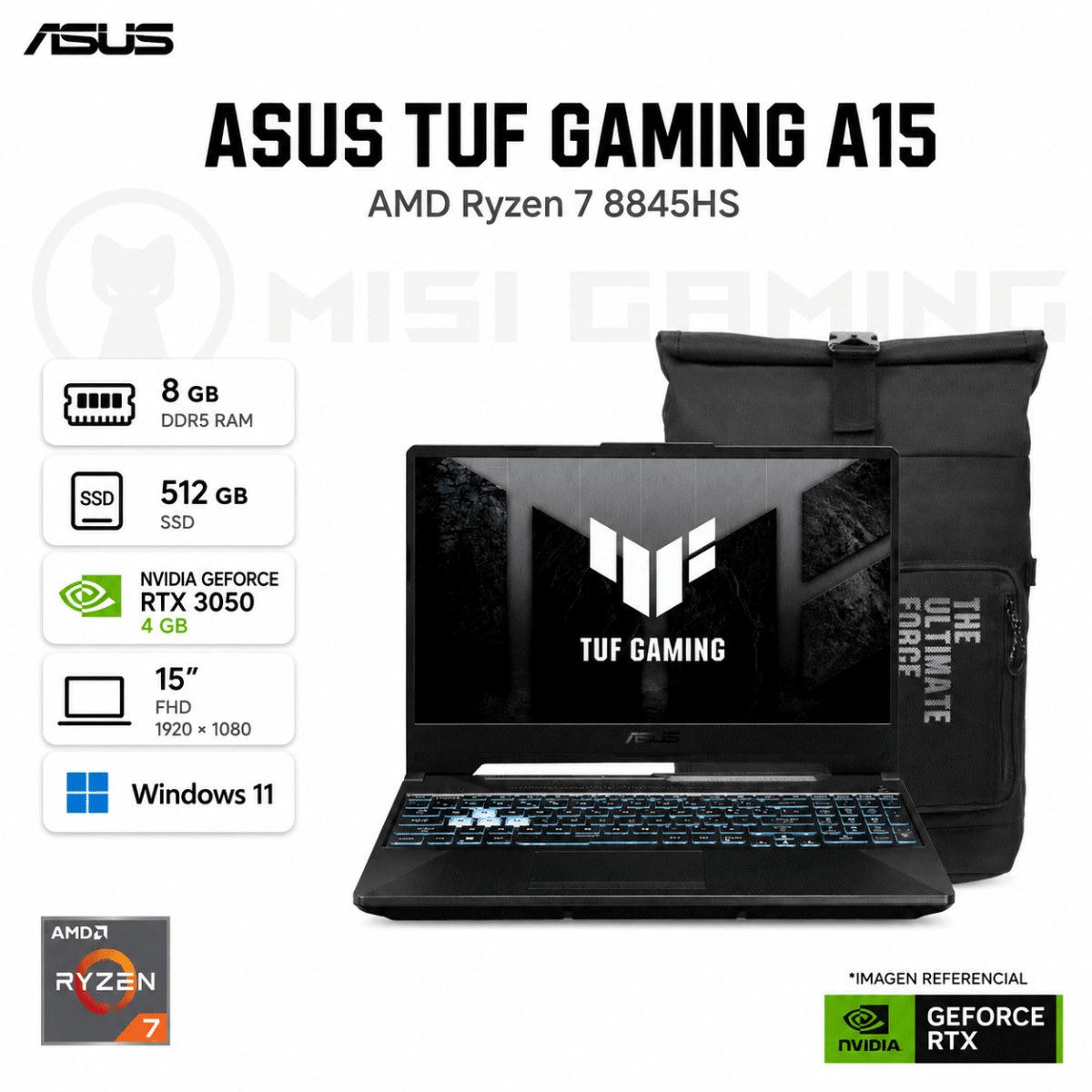 LAPTOP ASUS TUF GAMING A15 RYZEN 7 8845HS 8GB DDR5 512GB M.2 15