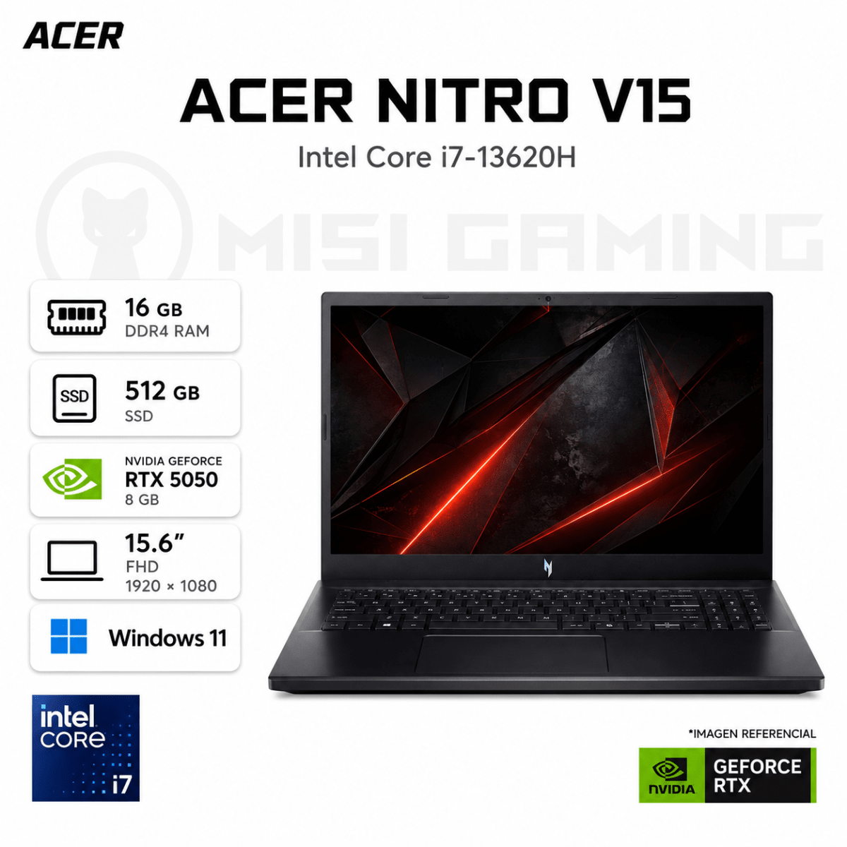 LAPTOP ACER NITRO V15 ANV15-52-778V CORE I7 13620H 16GB DDR4 512GB M.2 15.6